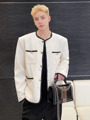 New Small Fragrance Cotton and Linen Woven Round Neck Jacket