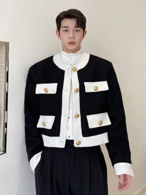 Ins Black and White Contrasting Suit Jacket-Jackets