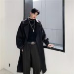 Series Open-line Lantern Sleeve Raglan Over The Knee Long Trench Coat with Belt