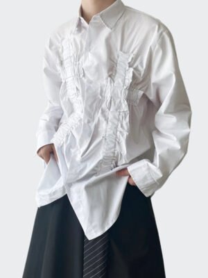 Dark Solid Pleated Collar Song Shirt