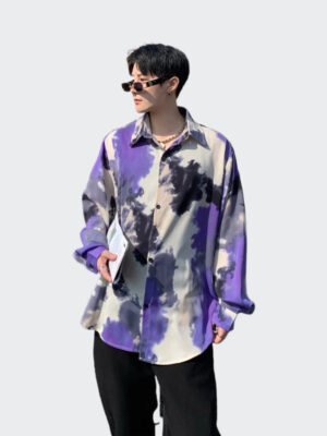 Autumn Niche Vintage Tie-dye Oil Painting Design With Smooth Drape Long-sleeved Bottomed Shirts