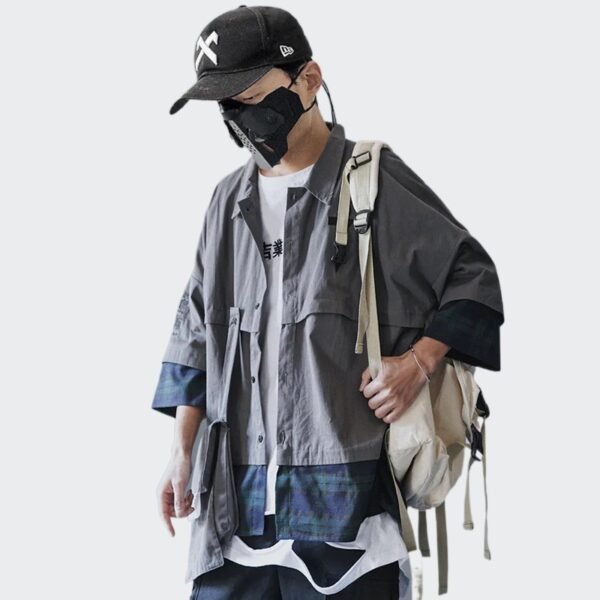 Dark Pioneer Spliced Loose Size Shoulder Bag Embroidered T-shirt Street Trendy Brand Underlay Shirt