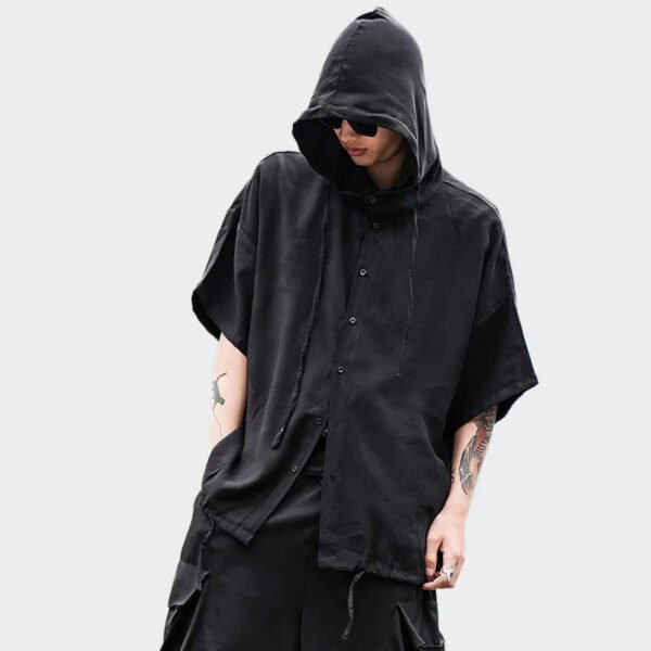 Japanese Streetfashion Dark Style Solid Color Bagged Hooded Drawstring Shirt Coat