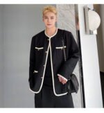 New Small Fragrance Cotton and Linen Woven Round Neck Jacket