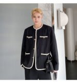 New Small Fragrance Cotton and Linen Woven Round Neck Jacket