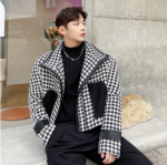 Net Red Loose Bat Sleeve Houndstooth Jacket Jacket Stitching Short Coat