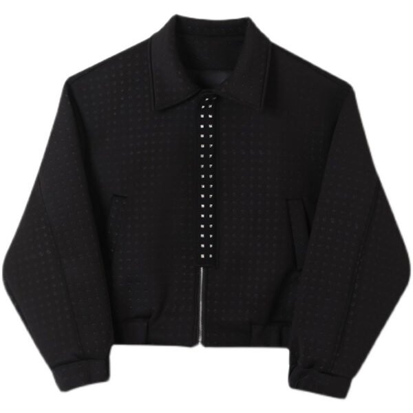 Stand Collar Zipper Loose Metal Rivet Casual Jacket