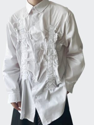 Dark Solid Pleated Collar Song Shirt-Shirts