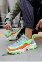 Trendy Thick Sole Versatile Colorful Laser Mesh Red Rainbow Sports Color Block Dad Shoes