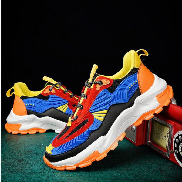 Trendy Thick Sole Versatile Colorful Laser Mesh Red Rainbow Sports Color Block Dad Shoes