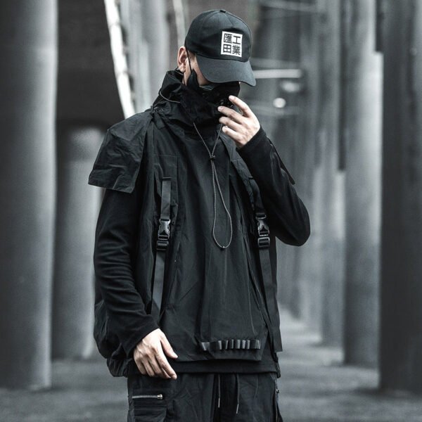 Diablo Multi Pocket Functional Vest Men's Loose Hip Hop Fashion Brand Detachable Hat Work Jackets