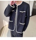 New Small Fragrance Cotton and Linen Woven Round Neck Jacket
