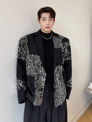 Niche Design Sense of Personality Sequins Stitching Sense Suit Jacket-Jackets