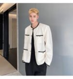New Small Fragrance Cotton and Linen Woven Round Neck Jacket