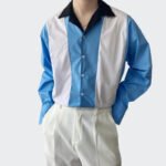 Spring New Contrast Design Polo Collar Long Sleeve Shirt