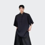 Dark-inspired Minimalist Stand-up Collar Silhouette Trending Half-sleeved Shirts