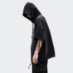 Japanese Streetfashion Dark Style Solid Color Bagged Hooded Drawstring Shirt Coat