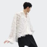 Net Red Feather Chic Hong Kong Style Long-sleeved White Shirt Couple Shirt