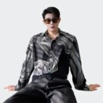 Black and White Abstract Contrast Color Original Design Handsome Long-sleeved Casual Shirt