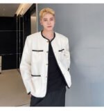 New Small Fragrance Cotton and Linen Woven Round Neck Jacket