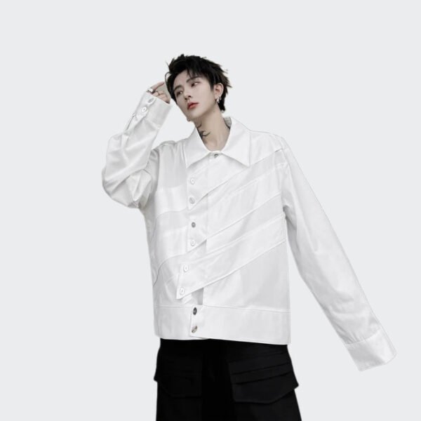 Spring Plain Color Chest Structure Design Loose Version of The Long-sleeved Shirts