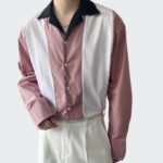 Spring New Contrast Design Polo Collar Long Sleeve Shirt