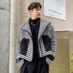 Net Red Loose Bat Sleeve Houndstooth Jacket Jacket Stitching Short Coat