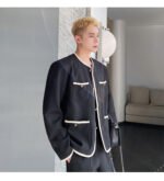 New Small Fragrance Cotton and Linen Woven Round Neck Jacket
