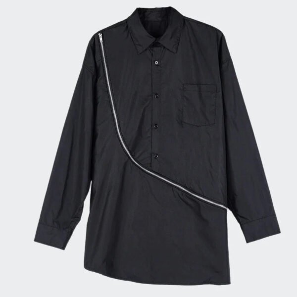 Japanese Dark Style Solid Zipper Long Sleeve Midi Shirts