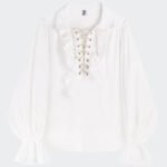 Dark Court Style Ruffled Drawstring Long-sleeved Shirt