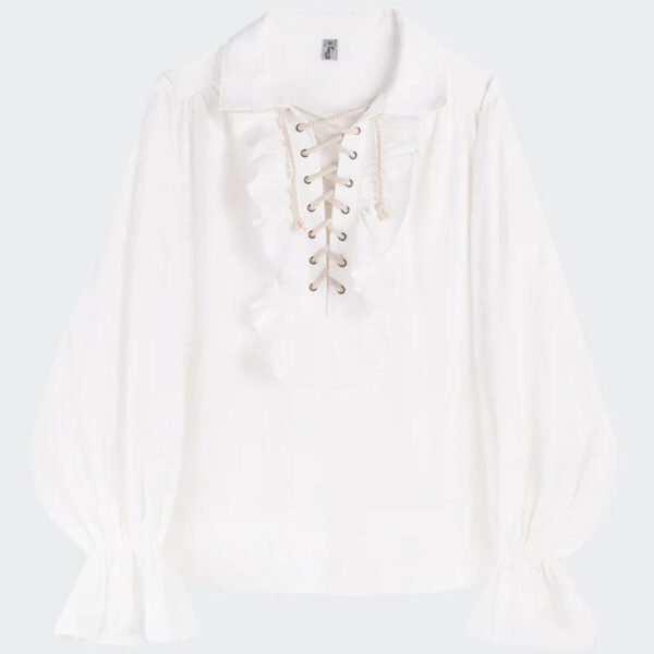 Dark Court Style Ruffled Drawstring Long-sleeved Shirt