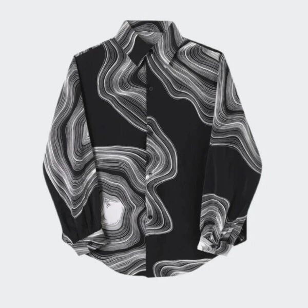 Black and White Abstract Contrast Color Original Design Handsome Long-sleeved Casual Shirt