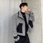 Net Red Loose Bat Sleeve Houndstooth Jacket Jacket Stitching Short Coat