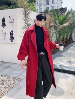 Series Open-line Lantern Sleeve Raglan Over The Knee Long Trench Coat with Belt-Jackets-Dawfashion-new