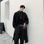 Series Open-line Lantern Sleeve Raglan Over The Knee Long Trench Coat with Belt