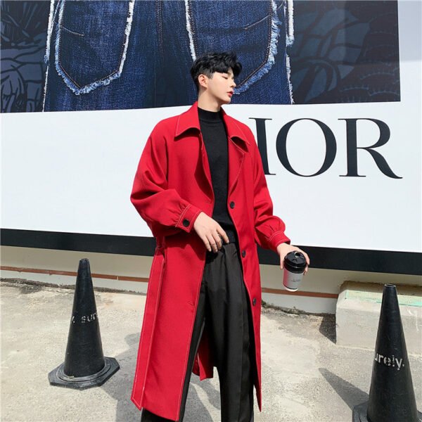 Series Open-line Lantern Sleeve Raglan Over The Knee Long Trench Coat with Belt