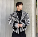 Net Red Loose Bat Sleeve Houndstooth Jacket Jacket Stitching Short Coat