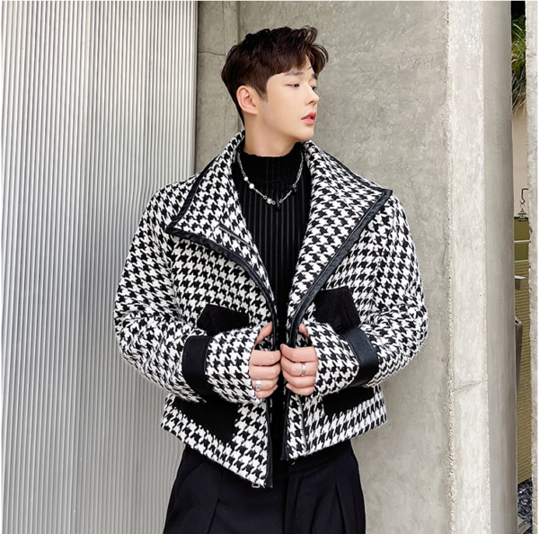 Net Red Loose Bat Sleeve Houndstooth Jacket Jacket Stitching Short Coat