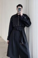 Korean Version of Fake Two-piece Shawl Design Trendy Rivet Zipper Long Trench Coat