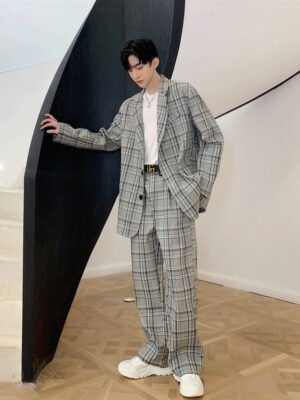 Retro Plaid Fashion Trend Suit