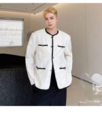 New Small Fragrance Cotton and Linen Woven Round Neck Jacket