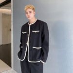 New Small Fragrance Cotton and Linen Woven Round Neck Jacket