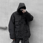 Dark Design Solid Color Jacket Functional Style Loose Workwear Trendy Brand Casual Hooded Techwear Coats