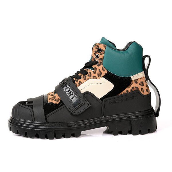 High Cut Leopard Print Short Tube Motorcycle Casual Shoes