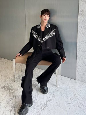 Original Design Contrasting Zebra Print Statement Short Streamer Blazer Jackets-Jackets-Dawfashion-new