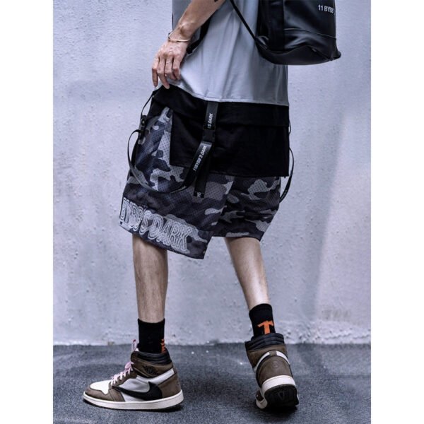 National Tide Darkwear Camouflage Loose Two-sided Wearing Functional Style Five-point Pants