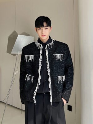 Niche High-end Sense of Pearl Ordering Small Fragrance Korean Style Trend Shoulder Padded Jackets Suits-Jackets-Dawfashion-new