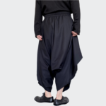 Dark Black Multi layered Design Large Crotch Octagon Pants