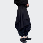 Dark Black Multi layered Design Large Crotch Octagon Pants