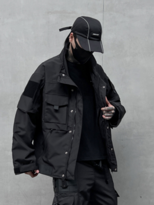 Dark Solid Color Jacket Functional Style Loose Techwear Coat Trendy Brand Casual Top Jacket-Techwear Coats-Dawfashion-new